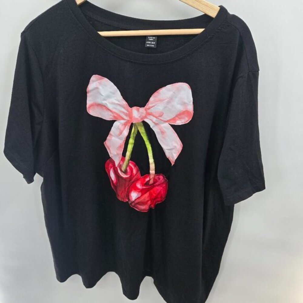 Shein Black Cherry Ribbon Short Sleeved T-Shirt 6x 24/26
